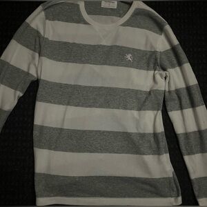 Express Men's Gray and White Striped Shirt .